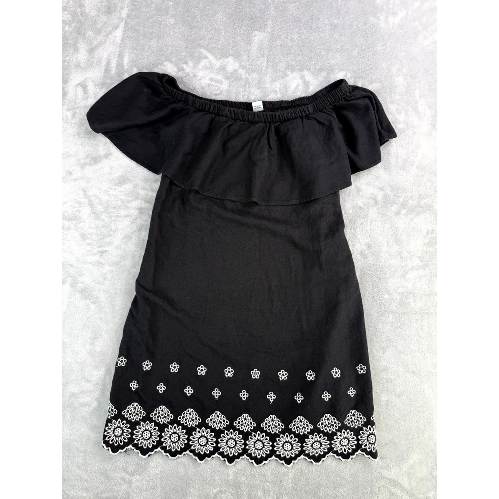 Old Navy Cutwork Shift Dress Womens Small Black Linen Off Shoulder Eyelet Lace